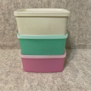 Set 3 Vintage Tupperware Freezer storage  Containers Square 311 clear lids
